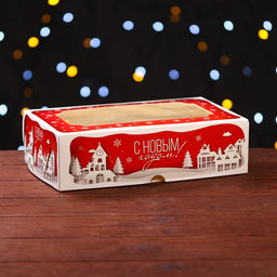 Цена за 5 шт. Коробка складная, подарочная новогодняя с окном под зефир Дом Деда Мороза, 25?15?7 см