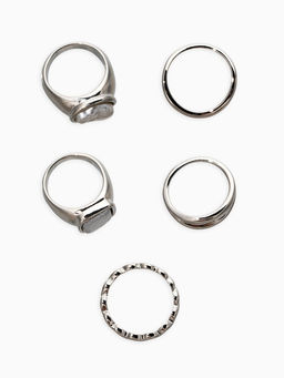 Набор колец 5 шт "Новый стиль" жемчуг, размер МИКС, цвет белый в серебре