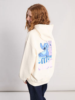 Kap??onlu Stitch ve Angel Bask?l? K?z ?ocuk Sweatshirt