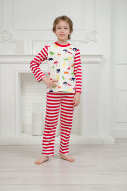 Пижама детская из джемпера и брюк без манжет из интерлока Сафари красный полоса - Амадэль фото 9