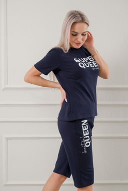 Пижама женская из бридж и футболки из интерлока Королева темно-синий - Амадэль фото 6
