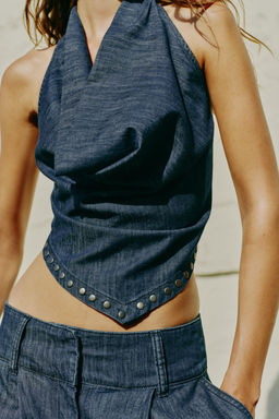 TOP HALTER TACHAS ESPALDA DESCUBIERTA / Azul - Zara фото 3