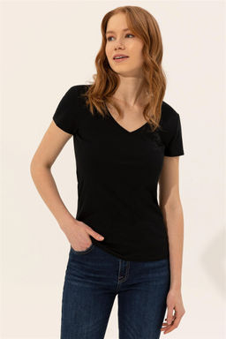 Женская черная футболка с V-образным вырезом Basic - U.s. polo assn фото 7