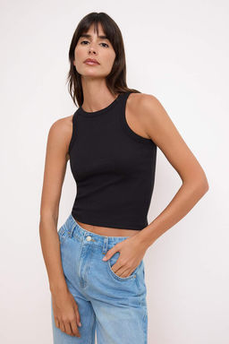 Wardrobe Essentials-Siyah Fitted/Vucuda Oturan Kal?n Ask?l? Esnek Orme Atlet TWOSS26AL00029