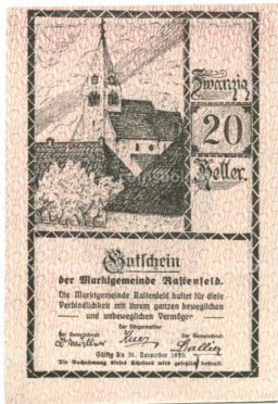 Банкнота 20 геллеров 1920 года Австрия  Растенфельд (нотгельд)