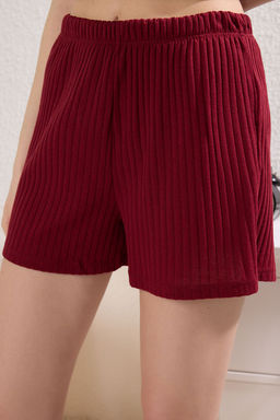 Trendyolmilla Bordo Dantel Detayl? Ip Ask?l? Fitilli Sortlu Orme Pijama Tak?m? THMSS25PT00172 фото 4