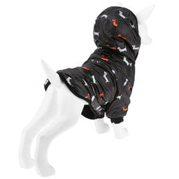 Пэт тойс (Pet toys) Одежда для собаки Куртка с капюшоном, с метал. кольцом, с принтом, на кнопках, р-р XL, длина спинки 34см/обхват груди 42см/обхват шеи 32см, цвет-черный, плащевка/синтепон/флис (100% полиэстер) (Китай) - Домашняя мода фото 3