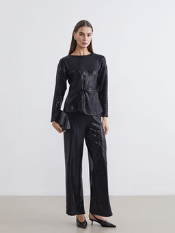 Bisiklet Yaka B?zg?l? Payetli Bluz