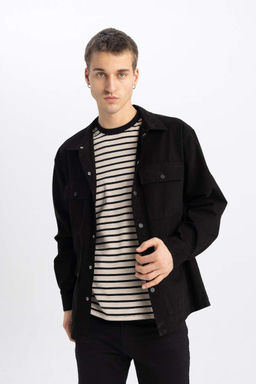 Хлопковая куртка-рубашка с длинными рукавами Relax Fit - Defacto фото 3