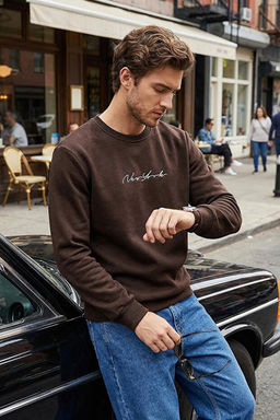Kahverengi Regular/Normal Kesim Nak__l_ __i Polarl_/S_cak Tutan Sweatshirt TMNAW23SW00481