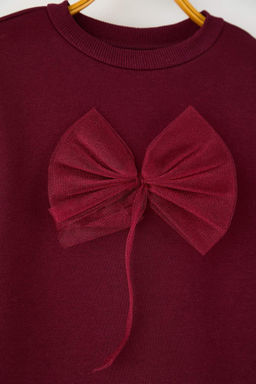 Pudra Pamuklu Fiyonklu Kal?n/Ici Polarl? Oversize Orme K?z Cocuk Sweatshirt TKDAW26SW00026 - Trendyolmilla фото 6