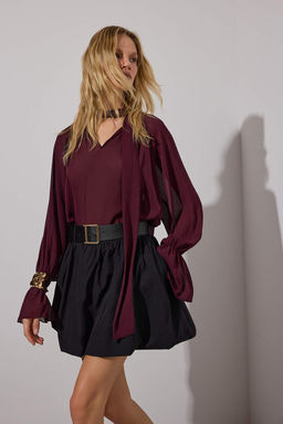 Limited Edition Siyah Sort Astarl? Kemerli Ekstra K?sa/Super Mini Balon Etek TPRAW26ET00003