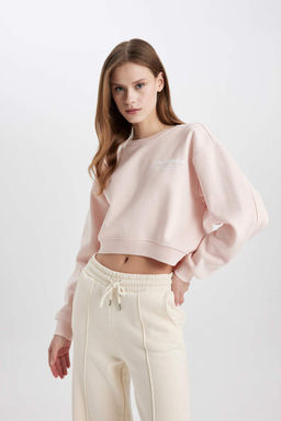 Толстовка свободного кроя из плотной ткани с круглым вырезом и принтом