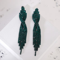 Серьги висячие со стразами Маскарад икс, зелёные, 9 см