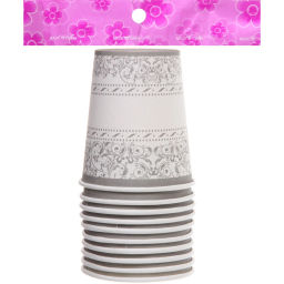 Цена за 6 шт. Стакан бумажный 0,2л в наборе 10 шт "Орнамент", серебро