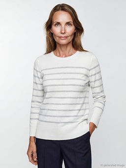 Bisiklet Yaka ?izgili Kad?n Triko Kazak