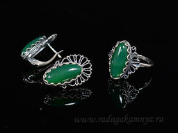 Кольцо Серьги с агатом тонированным цв.зеленый размер 20