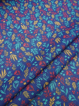 Ситец Цветная флора цв.чернильно-васильковый, ш.0.8м, хлопок-100%, 85гр/м.кв - Купава фото 2