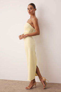 Ac?k Sar? Straplez Midi Dokuma Elbise TWOSS25EL00918 - Trendyolmilla фото 2