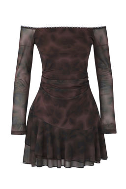 Cok Renkli Bask?l? Bodycon Mini F?rf?rl? Carmen Yaka Astarl? Tul Esnek Orme Elbise TWOAW26EL00031 - Trendyolmilla фото 5