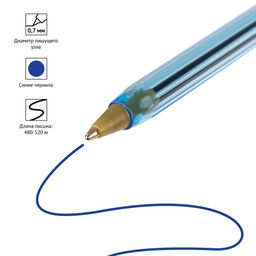Цена за 50 шт. Ручка шариковая 0.7мм, синяя, прозрачный корпус "LC-Blue"