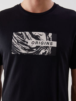 Bisiklet Yaka K?sa Kollu Bask?l? Penye Erkek Ti??rt