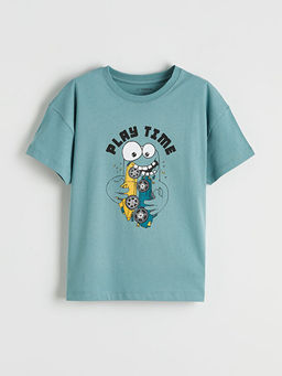 Bisiklet Yaka Bask?l? Erkek ?ocuk Ti??rt