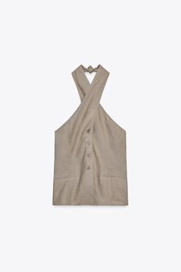 ZW COLLECTION 100% LINEN HALTER WAISTCOAT TOP - Zara фото 4