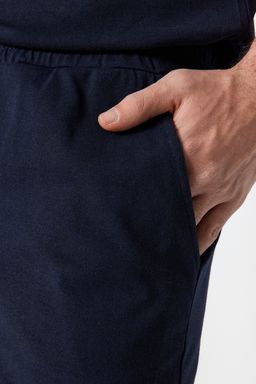 Lacivert %100 Pamuk Regular Fit Orme Yazl?k Sortlu Pijama Tak?m? THMSS21PT0965