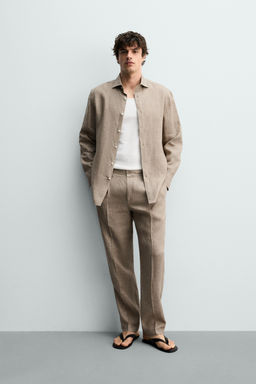 PANTAL?N REGULAR FIT 100% LINO / Blanco