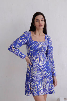 Платье с вырезом каре синее с принтом - Martichelli фото 10