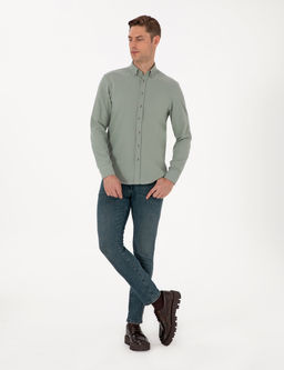 A__k Ye_il Slim Fit Uzun Kollu G_mlek