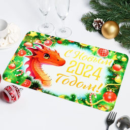 Цена за 3 шт. Салфетка новогодняя на стол С Новым Годом! 2024 символ года, шарики - Дарим красиво фото 2