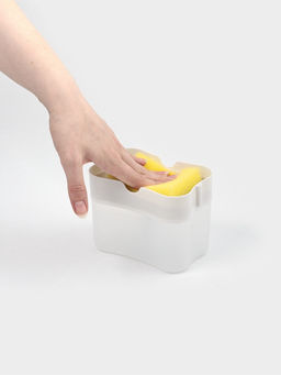 Дозатор для моющего средства с подставкой для губки Доляна, губка в комплекте, 385 мл, белый