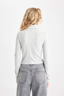 Классная приталенная водолазка в рубчик, базовая футболка с длинными рукавами - Defacto фото 9