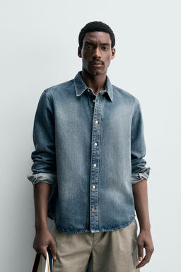 SOBRECAMISA DENIM ALGOD?N - LYOCELL / Azul medio