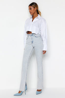TRENDYOLMILLA Siyah Y?rtmacl? Yuksek Bel Flare Jeans TWOAW22JE0382  фото 38