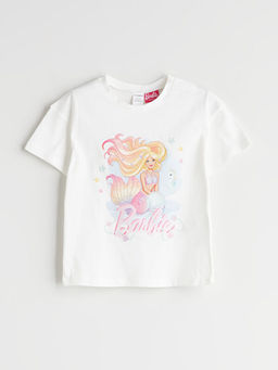 Bisiklet Yaka Barbie Bask?l? K?z ?ocuk Ti??rt