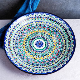 Ляган узбекский Риштанская керамика «Узоры», для плова, d=42 см, синий МИКС