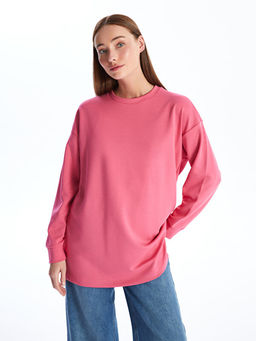Bisiklet Yaka D?z Oversize Kad?n Sweatshirt Tunik