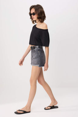 Siyah %100 Pamuk Yuksek Bel Denim City Sort TWOSS26SR00093 - Trendyolmilla фото 5