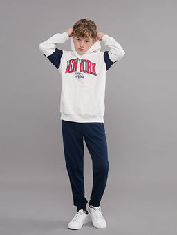 Kap??onlu New York Bask?l? Erkek ?ocuk Sweatshirt