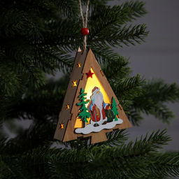 Ёлочная игрушка Ёлочка с Дедом Морозом, 12х10х3 см, 1 LED, от батареек, свечение тёплое белое