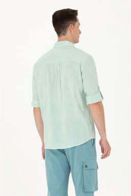 U. S. Polo Assn Мужская белая рубашка в зеленую полоску - U.s. polo assn фото 12