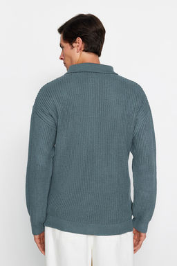 TRENDYOL MAN Unisex Petrol Oversize Fit Genis Kal?p Polo Yaka Tuylenmeyen Basic Triko Kazak TMNAW24KZ00000 - Trendyolmilla фото 5