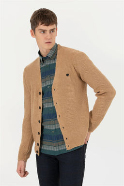 U. S. Polo Assn Мужской кардиган из меланжевого трикотажа светло-коричневого цвета - U.s. polo assn фото 10