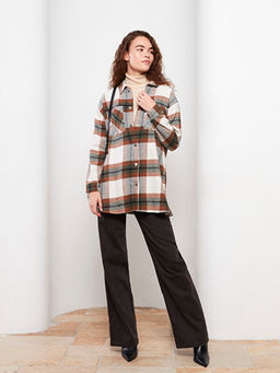 Ekose Uzun Kollu Oversize Gabardin Kad?n Oduncu G?mlek Ceket