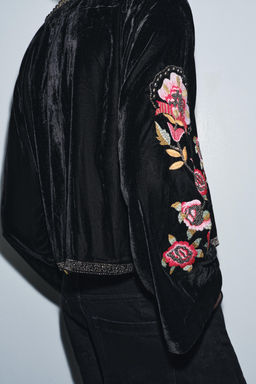 VELVET JACKET WITH FLORAL EMBROIDERY AND BEADS - Zara фото 3