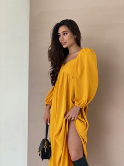 Платье-миди с пышными рукавами в цвете манго - Martichelli фото 26