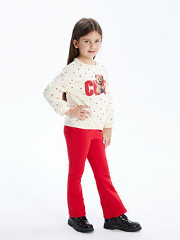 Bisiklet Yaka Kal?n Bask?l? K?z ?ocuk Sweatshirt